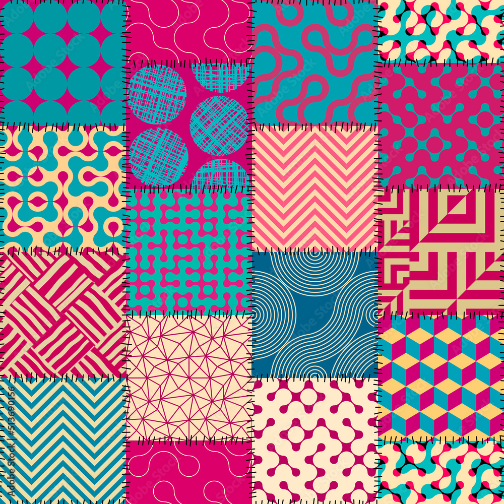 Poster Patchwork textile pattern. Seamless quilting design background.