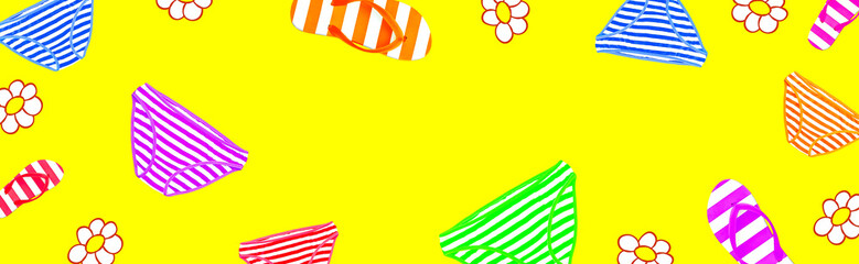 Contemporary minimal art collage banner.Tropical fashion beach style accessory. Flip-flops and panties . Vacation, ocean lover concept