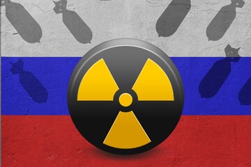 Fototapeta premium Russian flag and atomic icon