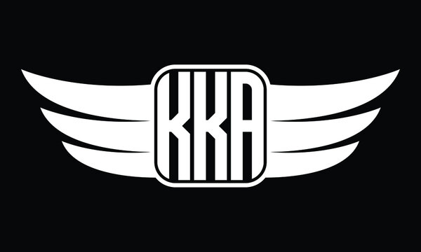 KKA three Letter Wings Flying Initial wing symbol minimalist creative concept flag icon professional logo design Vector template with abstract black and white tattoo