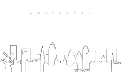 Outline Amsterdam skyline. Trendy template with Amsterdam city buildings and landmarks in line style. Stock vector design.