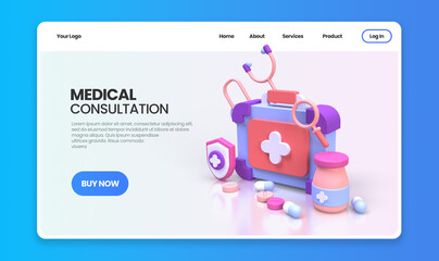 first aid kit concept illustration Landing page template for background