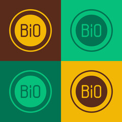 Pop art Banner, label, tag, logo for bio green healthy food icon isolated on color background. Organic product. Healthy food sticker. Vector