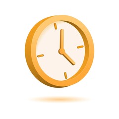 3D wall clock icon with shadow isolated on white background. Vector illustration 