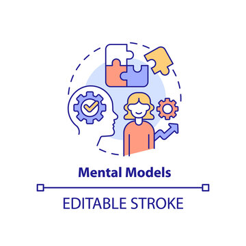 Mental Models Concept Icon. Basic Life Skill Abstract Idea Thin Line Illustration. Cognitive Structure. Systems Thinking. Isolated Outline Drawing. Editable Stroke. Arial, Myriad Pro-Bold Fonts Used