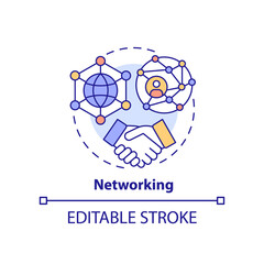 Networking concept icon. Essential life skill abstract idea thin line illustration. Building connections. Communication. Isolated outline drawing. Editable stroke. Arial, Myriad Pro-Bold fonts used