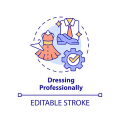 Dressing professionally concept icon. Job interview success abstract idea thin line illustration. Business formal attire. Isolated outline drawing. Editable stroke. Arial, Myriad Pro-Bold fonts used