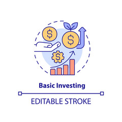 Basic investing concept icon. Personal development abstract idea thin line illustration. Generating supplemental income. Isolated outline drawing. Editable stroke. Arial, Myriad Pro-Bold fonts used