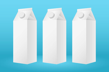 Cardboard rectangular high and small boxes maquette packaging for milk, juice and drinks, vector illustration on blue banner background