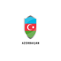 Obraz premium Flag of Azerbaijan with shield icon flat vector illustration