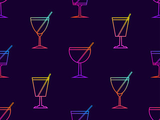 Seamless pattern with cocktail icon in line art style. Alcoholic cocktails with a straw. Multi-colored cocktails design for printing, banners and promotional items. Vector illustration