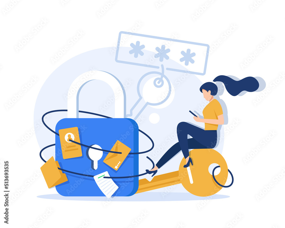 Poster secure access with privacy data security and protection tiny person concept. confidential file acces