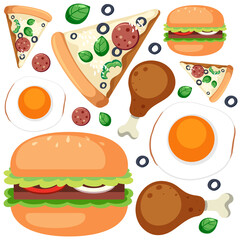 Cartoon food and dessert seamless pattern
