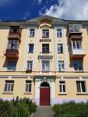 Obraz premium Ancient stone multi-storey building with bas-reliefs