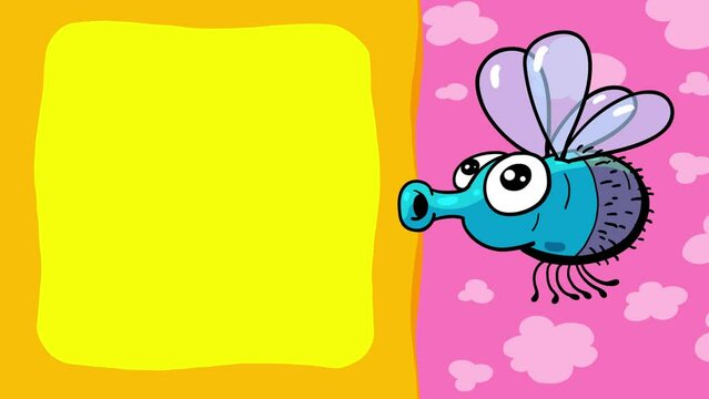 Cartoon character fly animal walking loop animation for titles. Insect good for fairy tales, illustration, etc... Seamless loop. Alpha channel for better cute title frame cutting.
