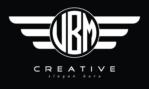 UBM three letter circle with wings logo design vector template. wordmark logo | emblem logo | monogram logo | initial letter logo | typography logo | business logo | minimalist logo |
