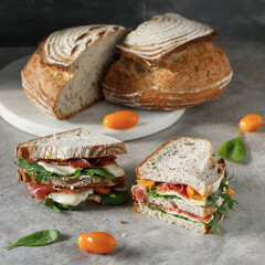 Project with sandwiches and bread on a beautiful background