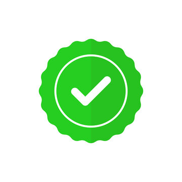 Badge green flat icon with tick