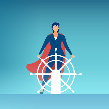 Vector of a super hero business woman as a captain leader of the company