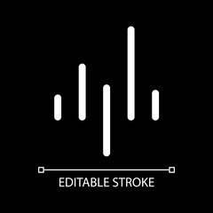 Media player equalizer white linear ui icon for dark theme. Audio spectrum. Sound visualization. Vector line pictogram. Isolated user interface symbol for night mode. Editable stroke. Arial font used