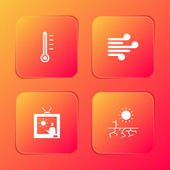 Set Meteorology thermometer, Wind, Weather forecast and Drought icon. Vector