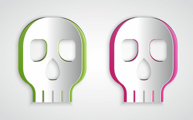 Paper cut Skull icon isolated on grey background. Happy Halloween party. Paper art style. Vector