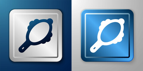 White Magic hand mirror icon isolated on blue and grey background. Silver and blue square button. Vector