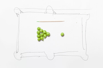 Cheerful billiards from green peas....