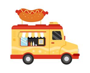 Hot Dog food truck. Vector illustration