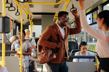 passengers talking in city bus