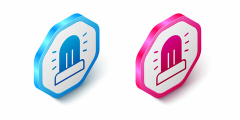 Isometric Flasher siren icon isolated on white background. Emergency flashing siren. Hexagon button. Vector