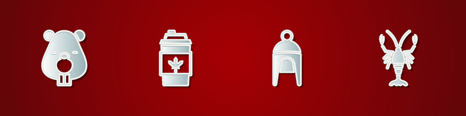 Set Beaver animal, Coffee cup to go, Winter hat and Lobster icon. Vector