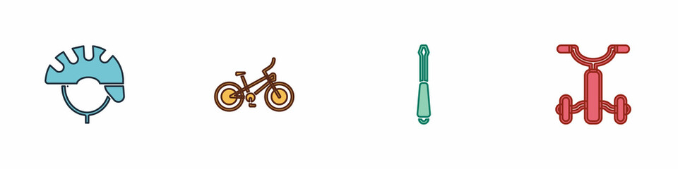 Set Bicycle helmet, , Screwdriver and for kids icon. Vector