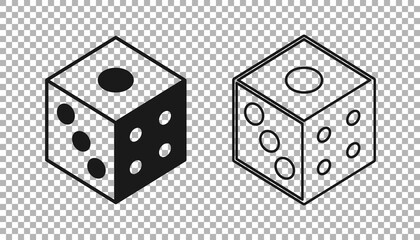 Black Game dice icon isolated on transparent background. Casino gambling. Vector