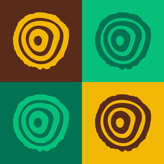 Pop art Tree rings icon isolated on color background. Wooden cross section. Vector
