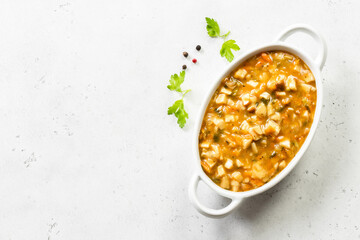 Mushroom stew. Top view, copy space, flat lay.