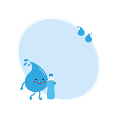 Cute cartoon style water drop character with bottle of water vector oval frame, card template, background. Drink more water concept.
- 513699319