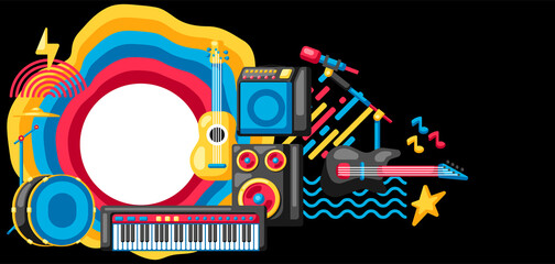 Background with musical instruments. Music party illustration.