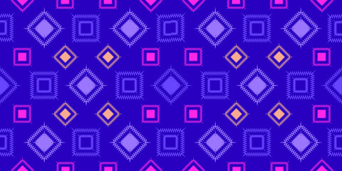 Fototapeta na wymiar Geometric ethnic pattern seamless flower color blue. seamless pattern. Design for fabric, curtain, background, carpet, wallpaper, clothing, wrapping, Batik, fabric,Vector illustration