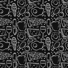 Seamless food pattern. Food background. Doodle vector illustration with food icon