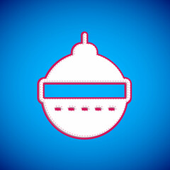 White Christmas ball icon isolated on blue background. Merry Christmas and Happy New Year. Vector