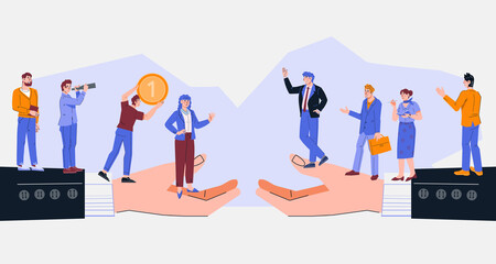 Business concept of collaboration and cooperation, flat vector illustration isolated on white background. Business partnership agreement or deal conclusion. B2B project.