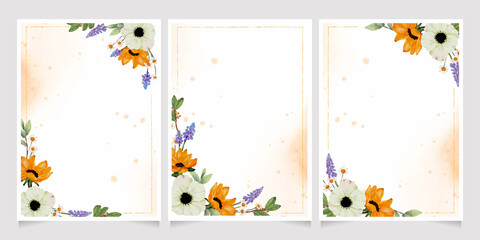 watercolor yellow sunflower and white anemone flower bouquet frame