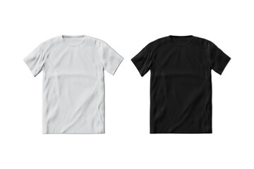 Blank black and white t-shirt with short sleeve mockup isolated on white background. 3d rendering.
