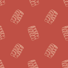 Seamless pattern with fresh pastries, buns, croissants, maple pecans, French bakery,