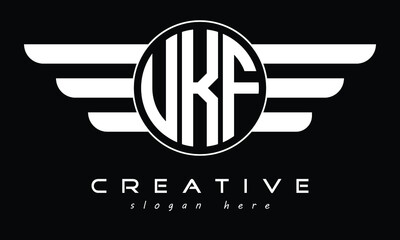 UKF three letter circle with wings logo design vector template. wordmark logo | emblem logo | monogram logo | initial letter logo | typography logo | business logo | minimalist logo | - obrazy, fototapety, plakaty