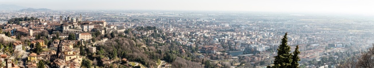 Fototapeta na wymiar Extra wide aerial view of Bergamo