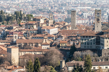 Fototapeta na wymiar Aerial view of the historic center of Bergamo Alta