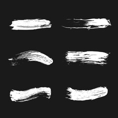 Set of White Oil Acrylic Paint Smudge Vector Over Black Background