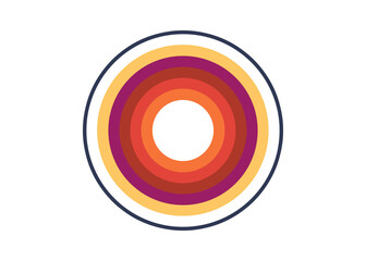 Design of retro colorful circular logo based on 70s 80s era logo style.